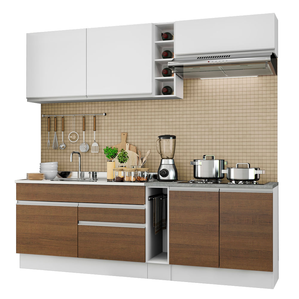 Mueble de Cocina Integral Parma 220 cm Blanco/Marrón/Blanco 03