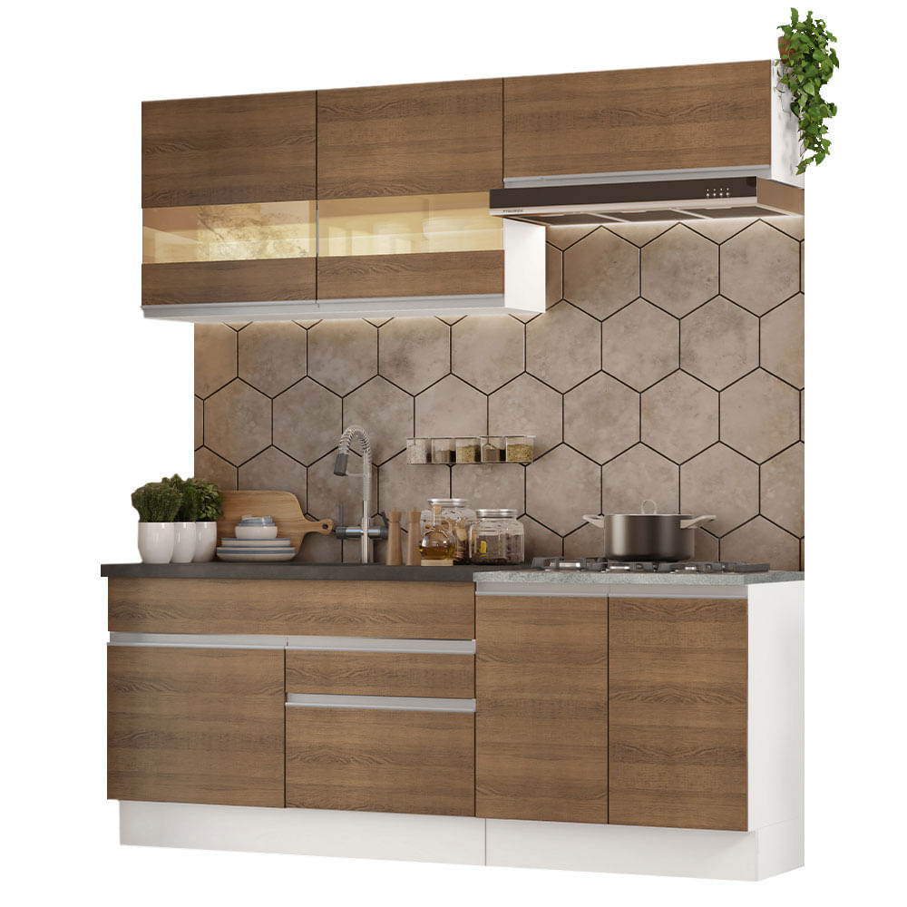 Mueble de Cocina Integral Glamy 200 cm Blanco/Marrón 07 Mueble de Cocina Integral Glamy 200 cm Blanco/Marrón 07