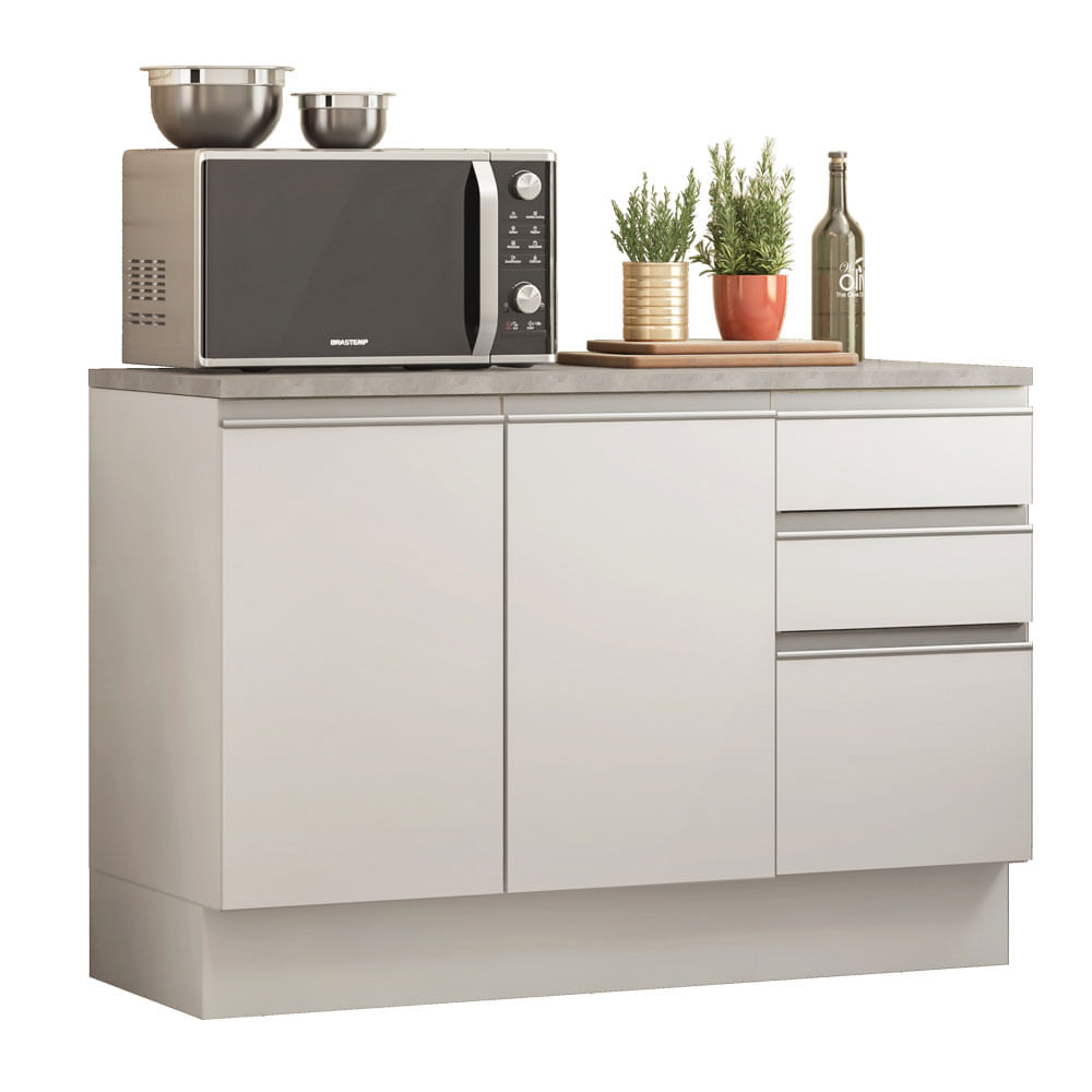 Mueble de Cocina 2 Puertas 3 Cajones Glamy 120 cm con Encimera Blanco