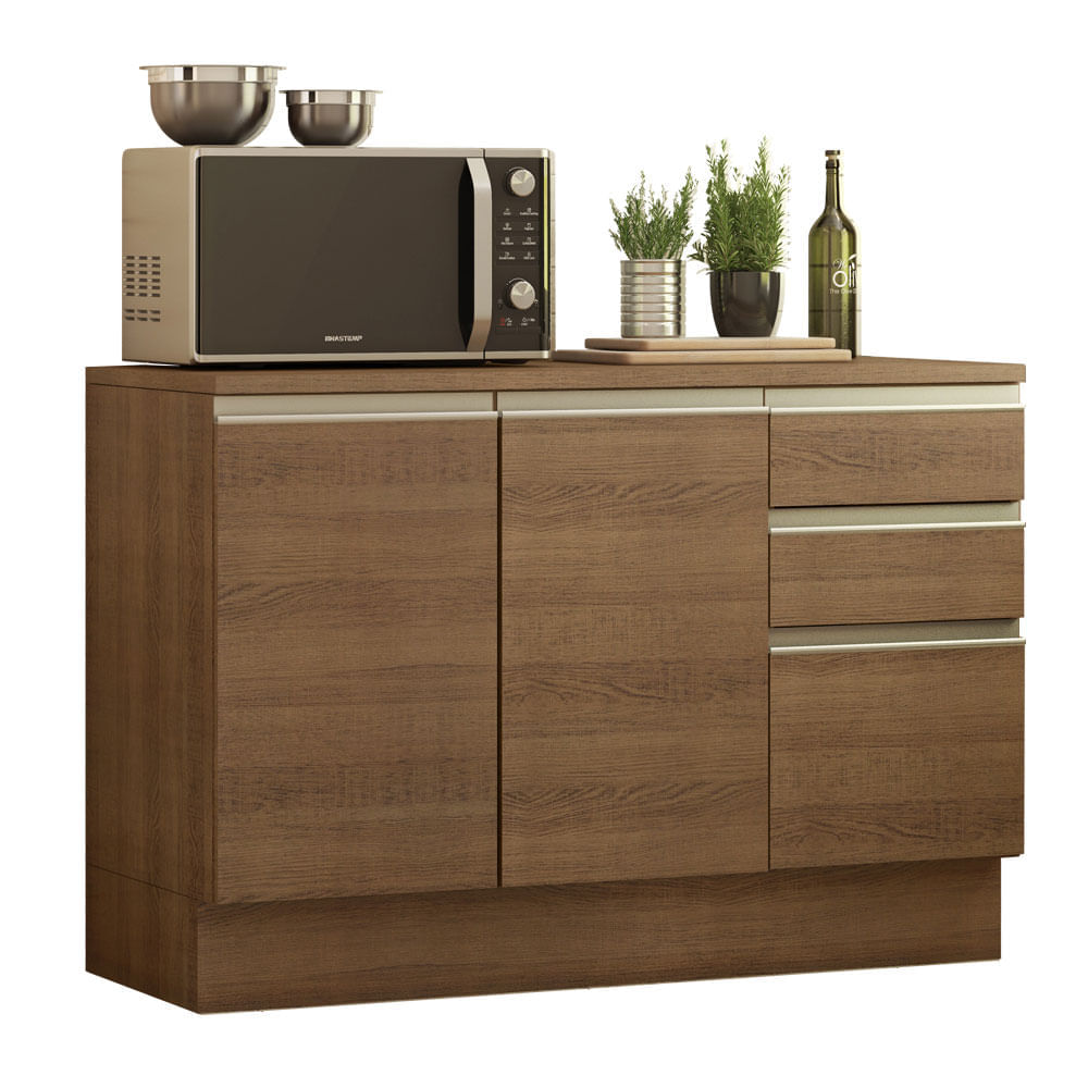 Mueble de Cocina 2 Puertas y 3 Cajones Glamy 120 cm con Encimera Marrón