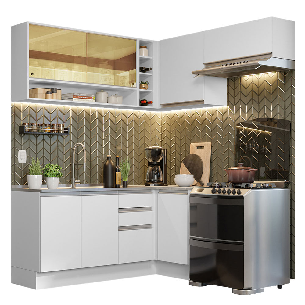 Mueble de Cocina Integral Esquinero Glamy 349 cm Blanco 06 Mueble de Cocina Integral Esquinero Glamy 349 cm Blanco 06