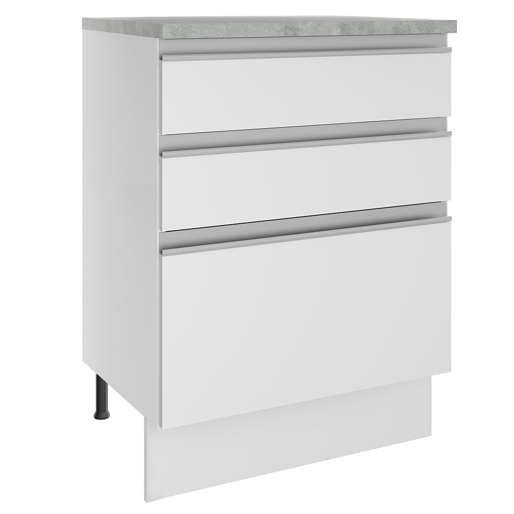 Mueble de Cocina 3 Cajones Glamy 60 cm Blanco
