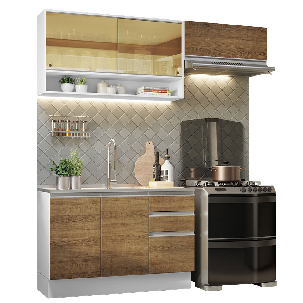 Mueble de Cocina Integral Glamy 200 cm Blanco/Marrón 08 Mueble de Cocina Integral Glamy 200 cm Blanco/Marrón 08