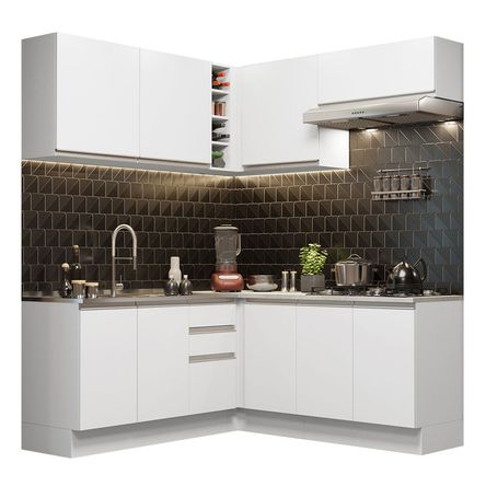Mueble de Cocina Integral Esquinero Glamy 349 cm Blanco 03