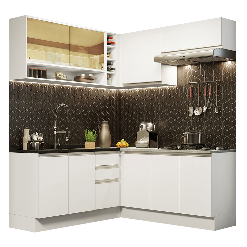 Mueble de Cocina Integral Esquinero Glamy 349 cm Blanco 04