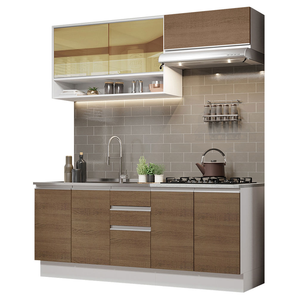 Mueble de Cocina Integral Glamy 200 cm Blanco/Marrón 04 Mueble de Cocina Integral Glamy 200 cm Blanco/Marrón 04