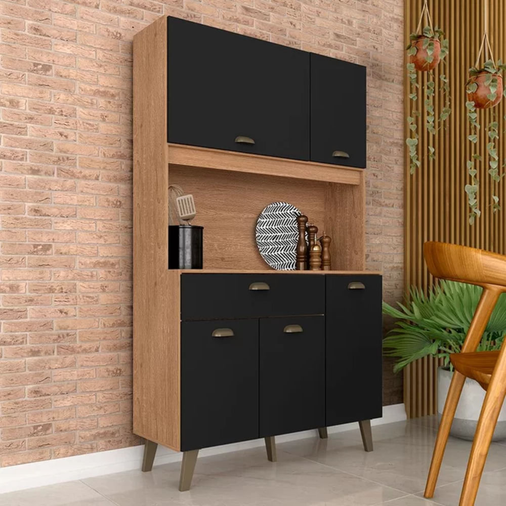 Mueble de Cocina Nodoka Marrón y Negro 5 Puertas R&R MUEBLES
