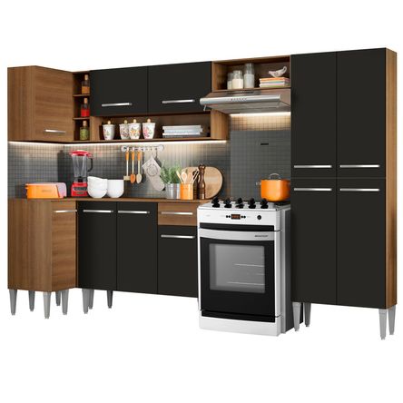 Mueble de Cocina Integral Emilly Sun 353 cm Marrón/Negro 01 Mueble de Cocina Integral Emilly Sun 353 cm Marrón/Negro 01
