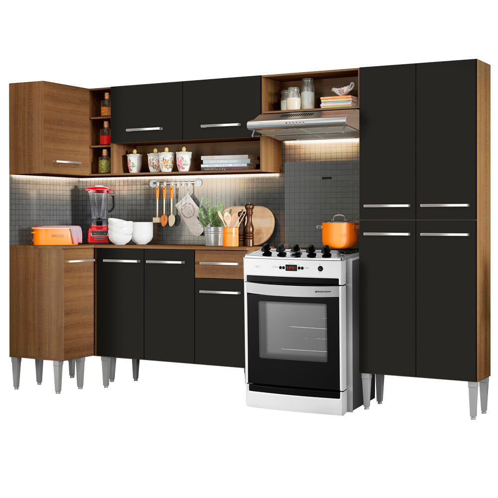 Mueble de Cocina Integral Emilly Sun 353 cm Marrón/Negro 01