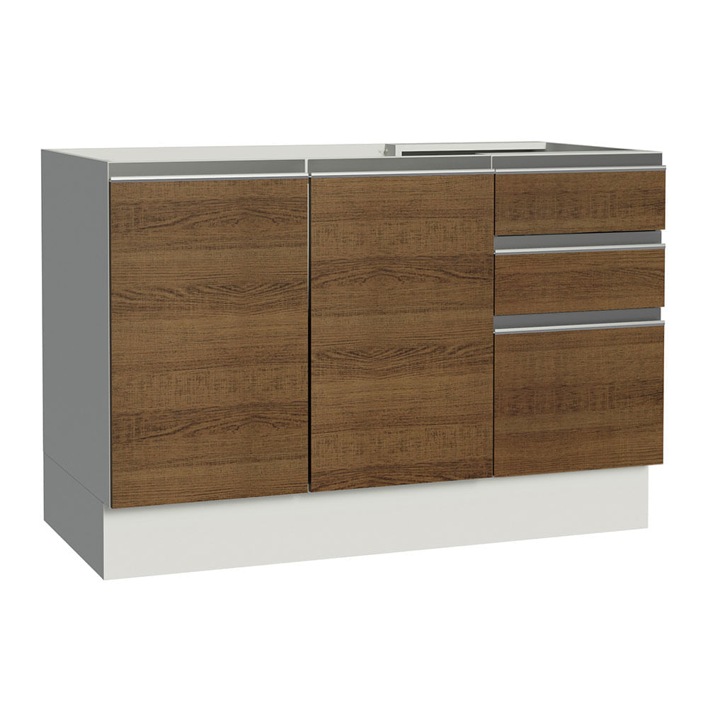 Mueble de Cocina 2 Puertas y 3 Cajones Glamy 120 x 60 cm Blanco/Marrón Mueble de Cocina 2 Puertas y 3 Cajones Glamy 120 x 60 cm Blanco/Marrón