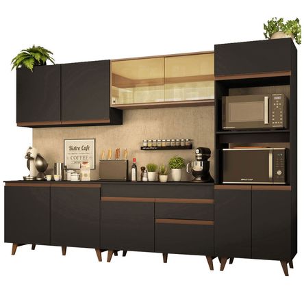 Mueble de Cocina Integral Reims 310 cm Negro/Marrón 01