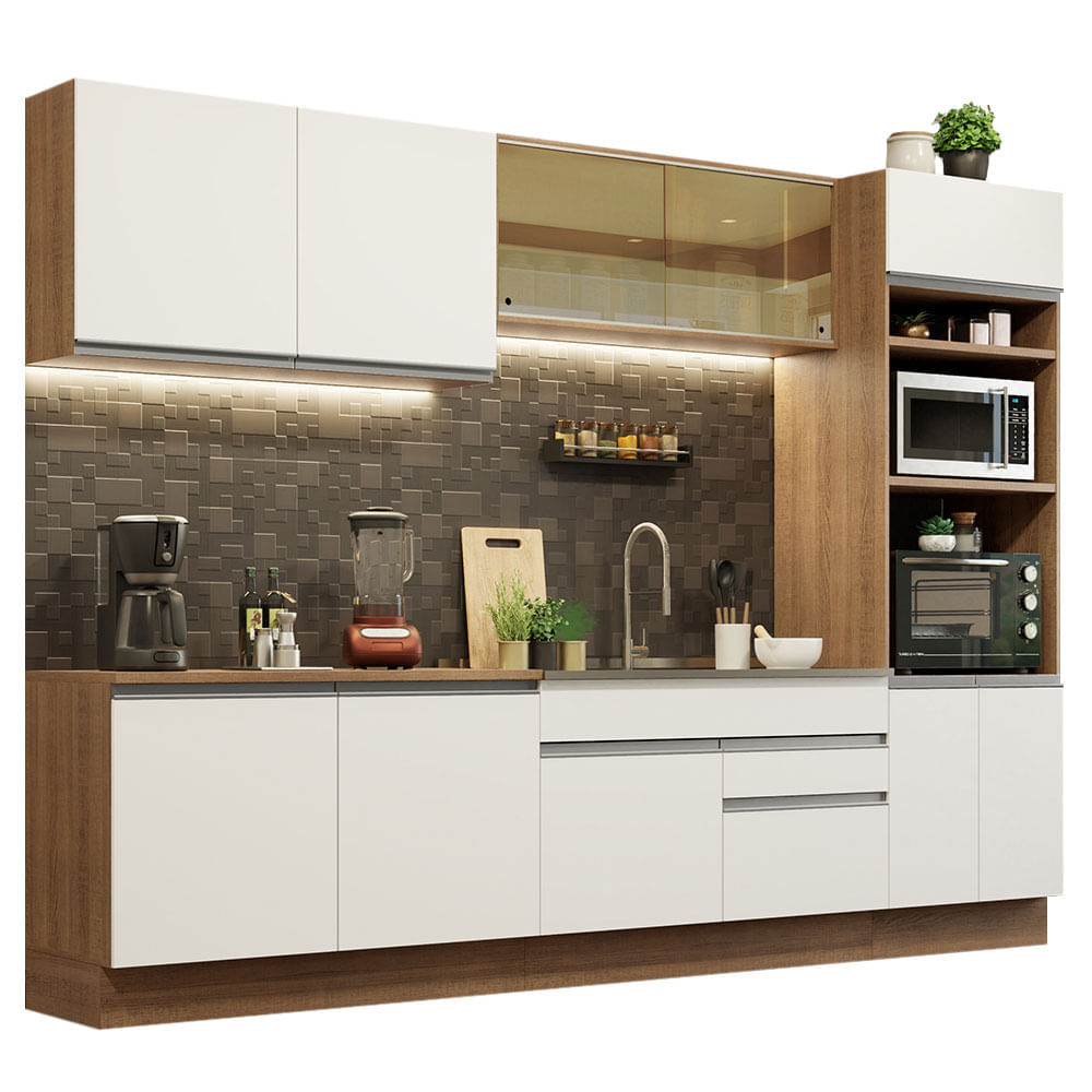 Mueble de Cocina Integral Glamy 310 cm Marrón/Blanco 01 Mueble de Cocina Integral Glamy 310 cm Marrón/Blanco 01