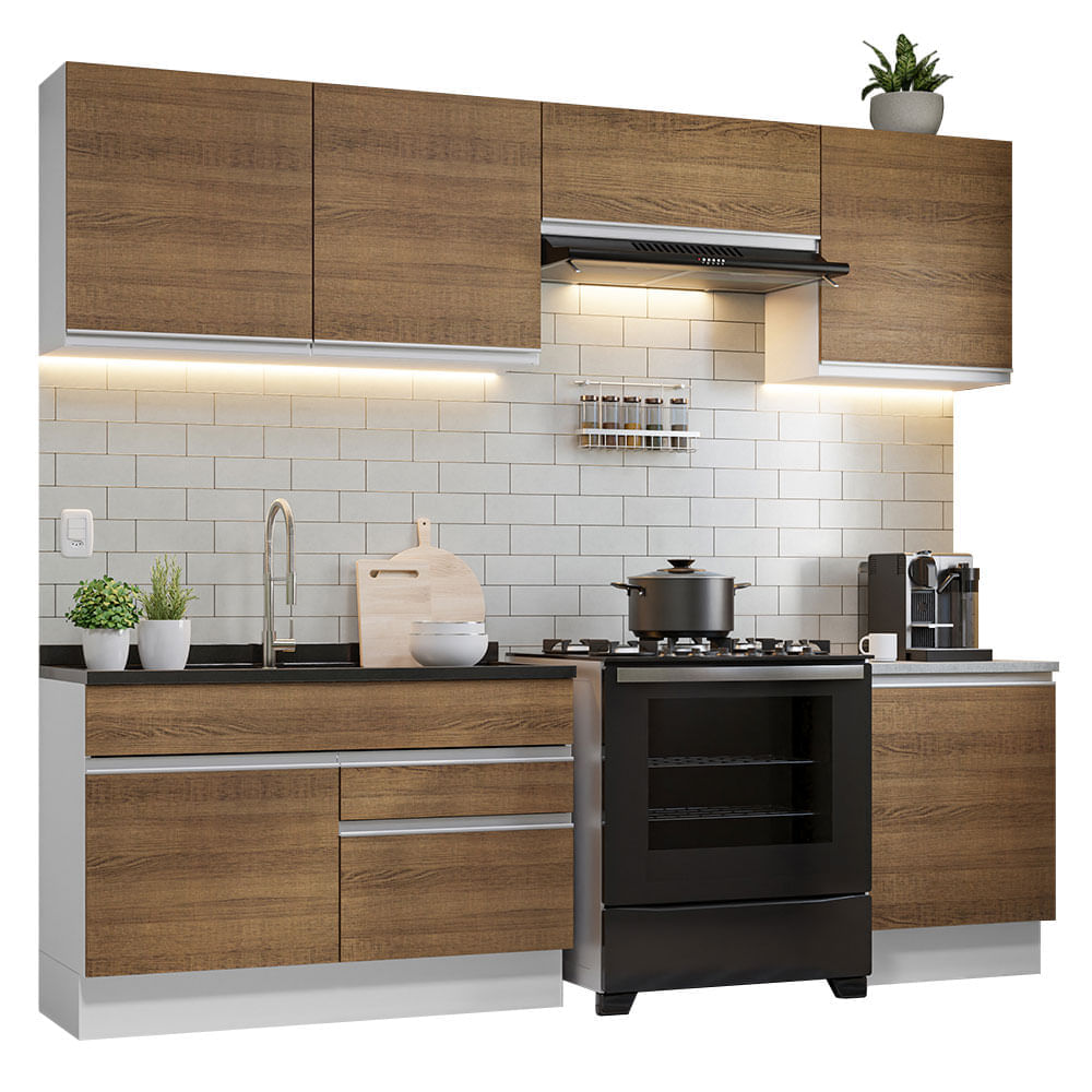 Mueble de Cocina Integral Glamy 260 cm Blanco/Marrón 04 Mueble de Cocina Integral Glamy 260 cm Blanco/Marrón 04