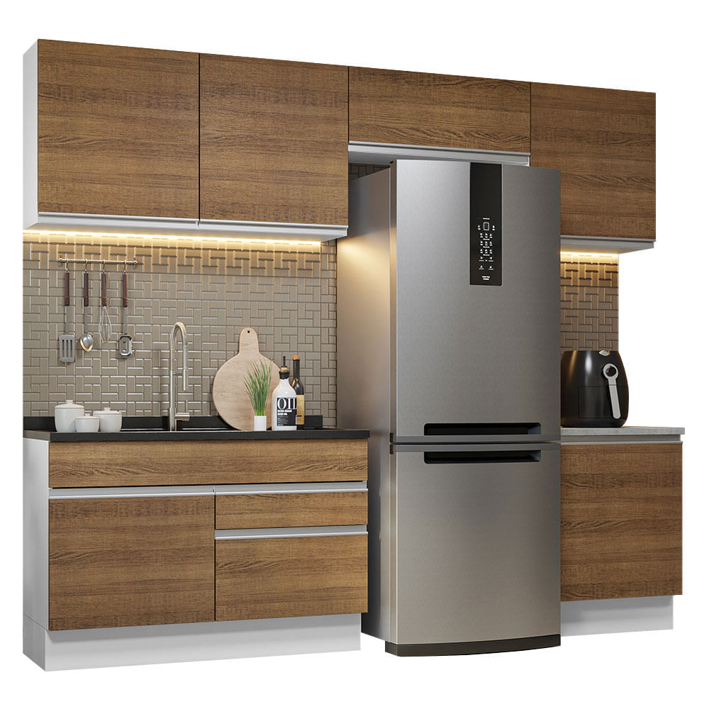 Mueble de Cocina Integral Glamy 260 cm Blanco/Marrón 05 Mueble de Cocina Integral Glamy 260 cm Blanco/Marrón 05