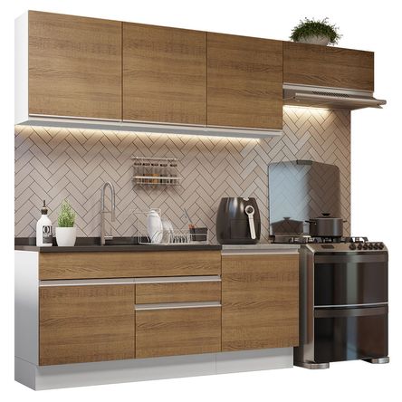 Mueble de Cocina Integral Glamy 260 cm Blanco/Marrón 03