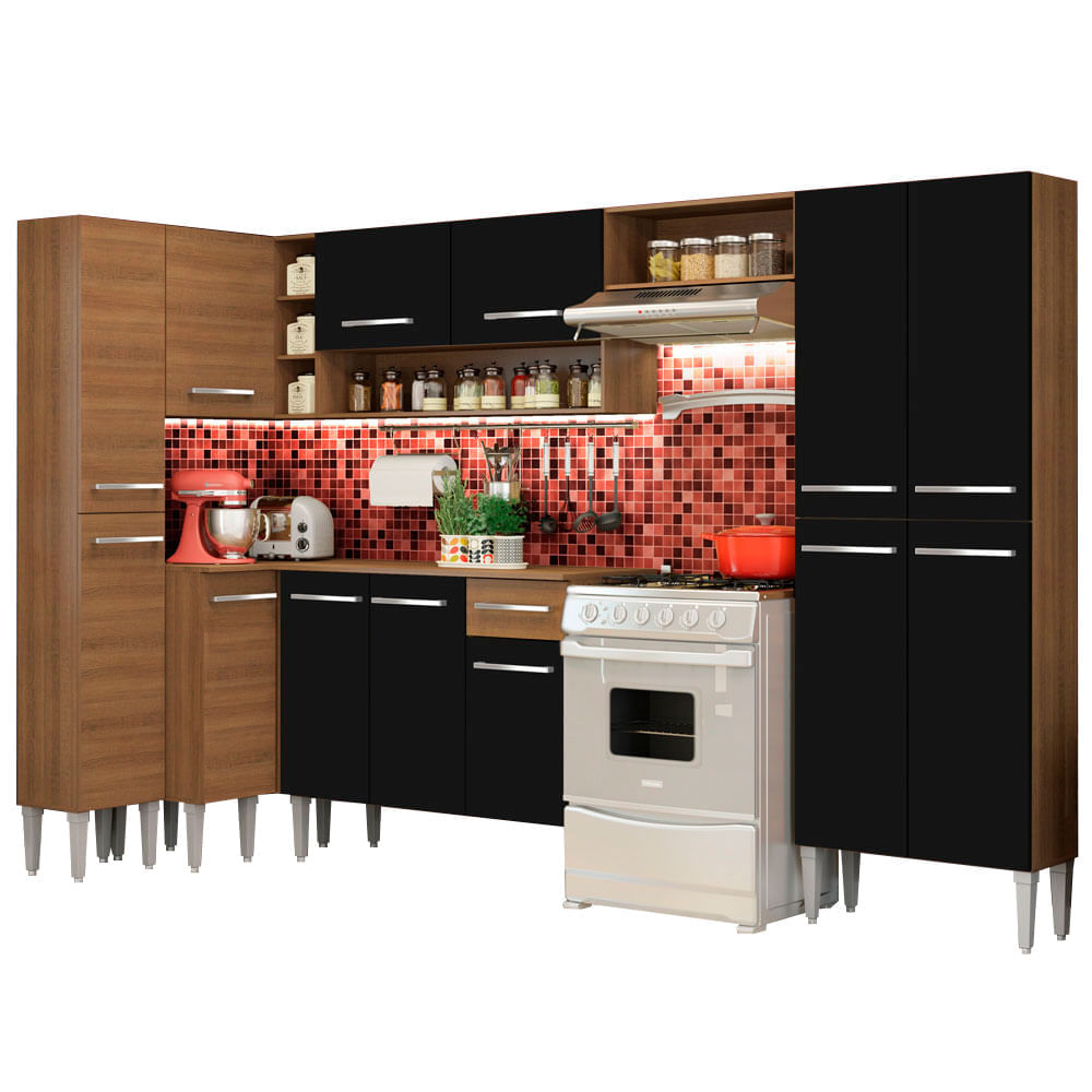 Mueble de Cocina Integral Emilly Love 385 cm Marrón/Negro 01 Mueble de Cocina Integral Emilly Love 385 cm Marrón/Negro 01