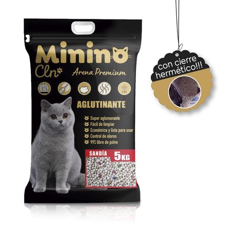 Arena Sanitaria para gato MARCA MININO CLEAN Aroma a Sandia de 5 Kg con aza y cierre hermetico Arena PREMIUM para gato aroma Sandia de 5 Kg con asa y cierre hermético Arena Sanitaria para gato MARCA MININO CLEAN Aroma a Sandia de 5 Kg con aza y cierre hermetico Arena PREMIUM para gato aroma Sandia de 5 Kg con asa y cierre hermético