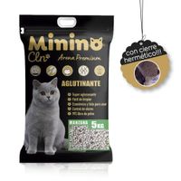 Arena Sanitaria para gato MARCA MININO CLEAN Aroma a Manzana de 5 Kg con aza y cierre hermetico