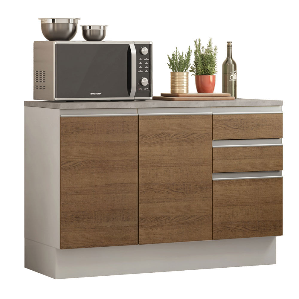 Mueble de Cocina 2 Puertas y 3 Cajones Glamy 120 cm con Encimera Blanco/Marrón Mueble de Cocina 2 Puertas y 3 Cajones Glamy 120 cm con Encimera Blanco/Marrón