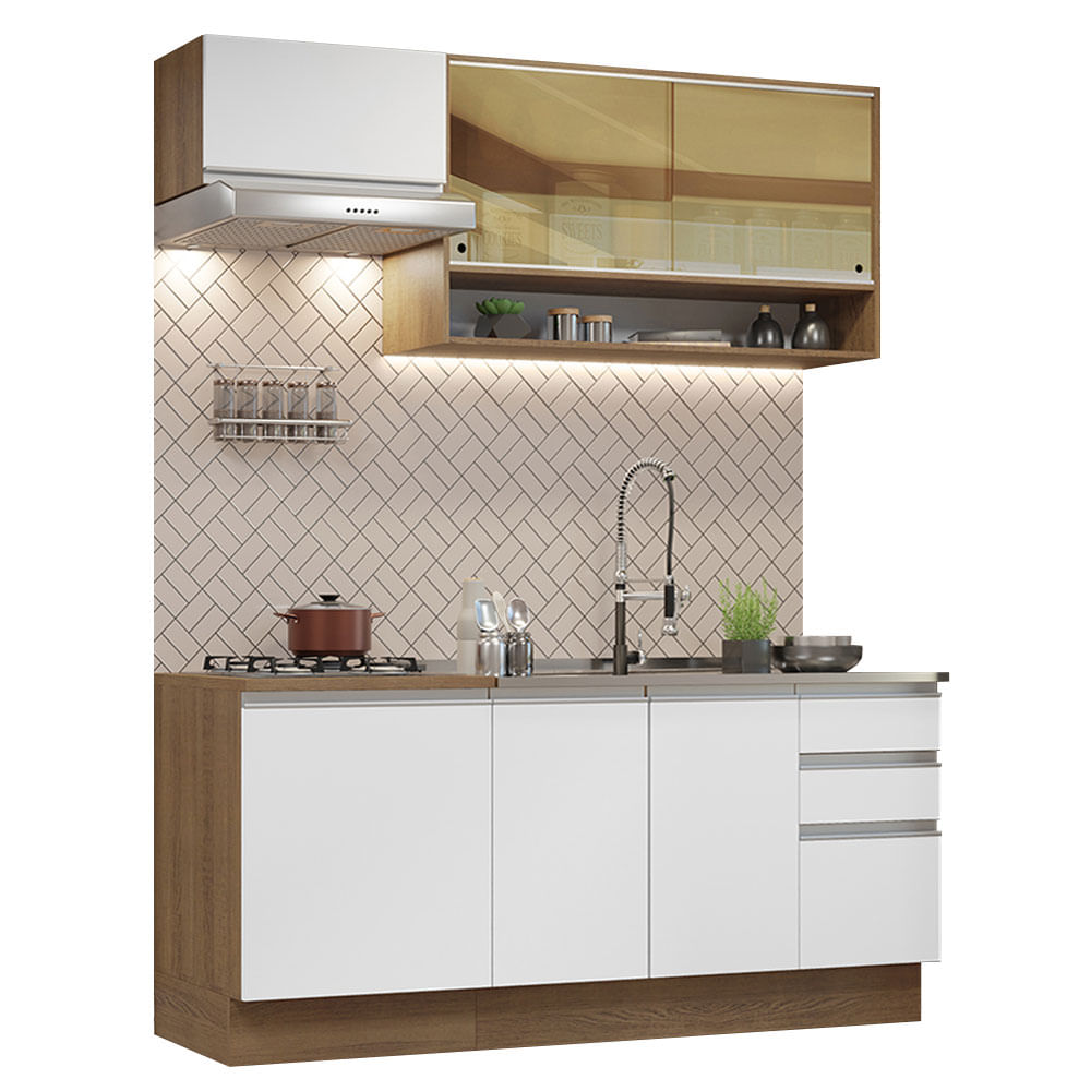 Mueble de Cocina Integral Glamy 180 cm Marrón/Blanco 08 Mueble de Cocina Integral Glamy 180 cm Marrón/Blanco 08