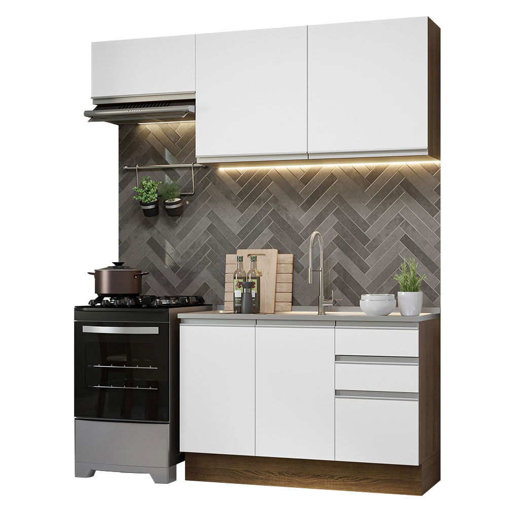 Mueble de Cocina Integral Glamy 180 cm Marrón/Blanco 09 Mueble de Cocina Integral Glamy 180 cm Marrón/Blanco 09