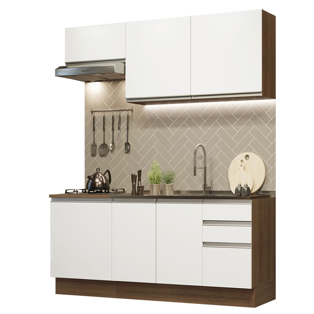 Mueble de Cocina Integral Glamy 180 cm Marrón/Blanco 07 Mueble de Cocina Integral Glamy 180 cm Marrón/Blanco 07