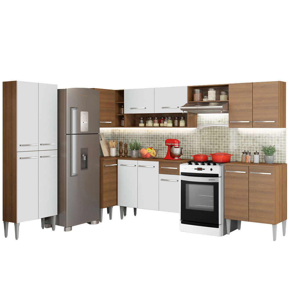 Mueble de Cocina Integral Emilly Moon 481 cm Marrón/Blanco 01 Mueble de Cocina Integral Emilly Moon 481 cm Marrón/Blanco 01