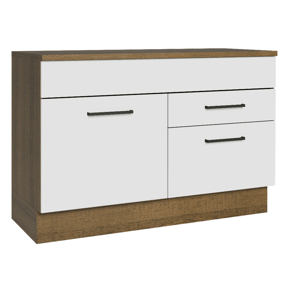 Mueble de Cocina 1 Puerta y 2 Cajones Agata 120 cm con Encimera Marrón/Blanco Mueble de Cocina 1 Puerta y 2 Cajones Agata 120 cm con Encimera Marrón/Blanco