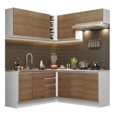 Mueble de Cocina Integral Esquinero Glamy 349 cm Blanco/Marrón 03