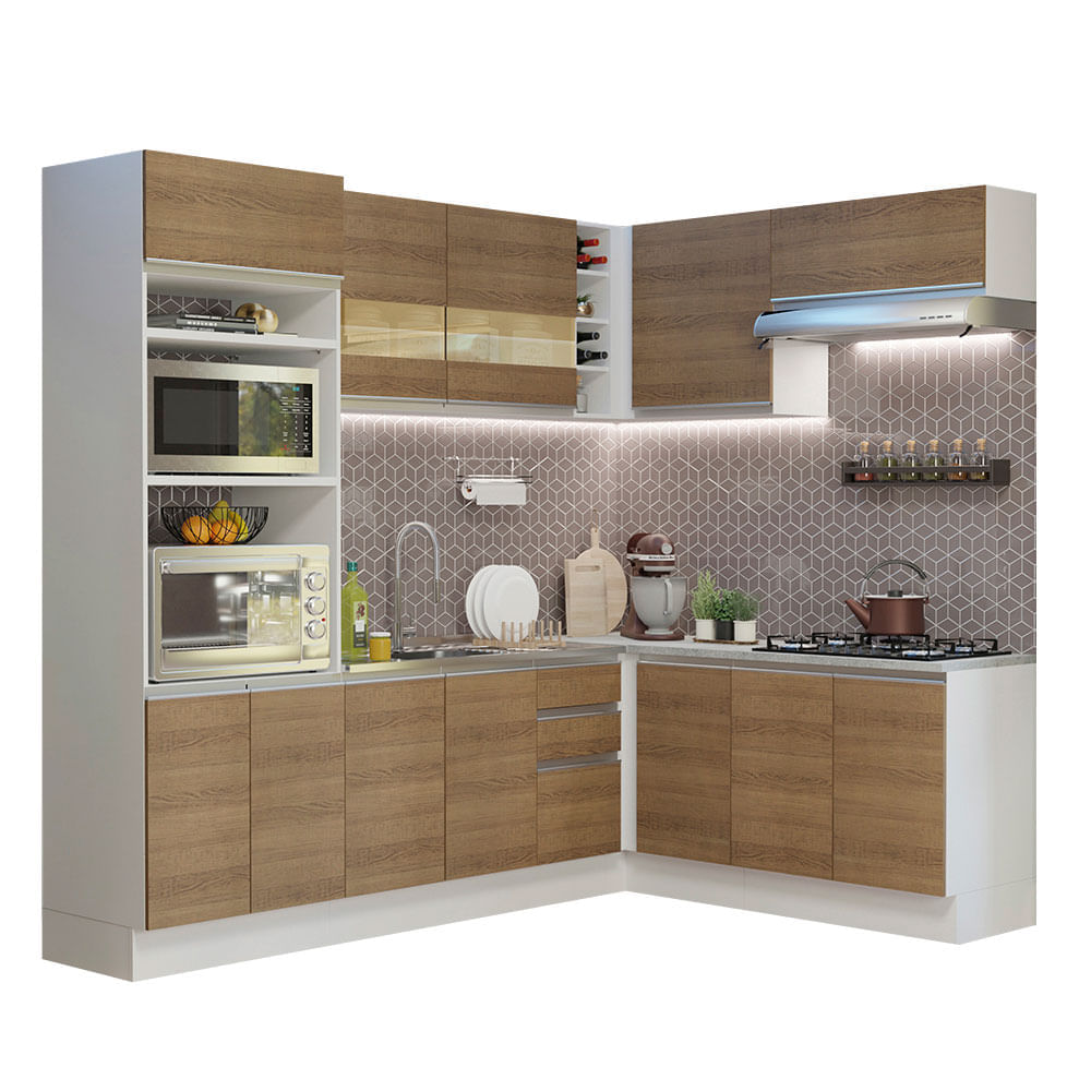 Mueble de Cocina Integral Esquinero Glamy 419 cm Blanco/Marrón 01 Mueble de Cocina Integral Esquinero Glamy 419 cm Blanco/Marrón 01