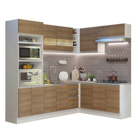 Mueble de Cocina Integral Esquinero Glamy 419 cm Blanco/Marrón 01
