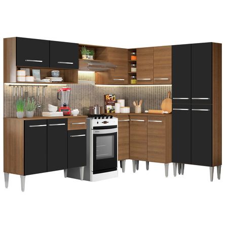 Mueble de Cocina Integral Emilly Ice 417 cm Marrón/Negro 01 Mueble de Cocina Integral Emilly Ice 417 cm Marrón/Negro 01