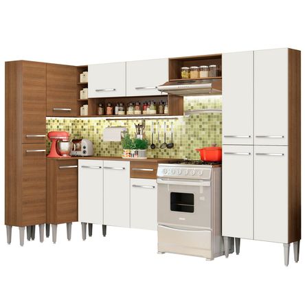 Mueble de Cocina Integral Emilly Love 385 cm Marrón/Blanco 01 Mueble de Cocina Integral Emilly Love 385 cm Marrón/Blanco 01
