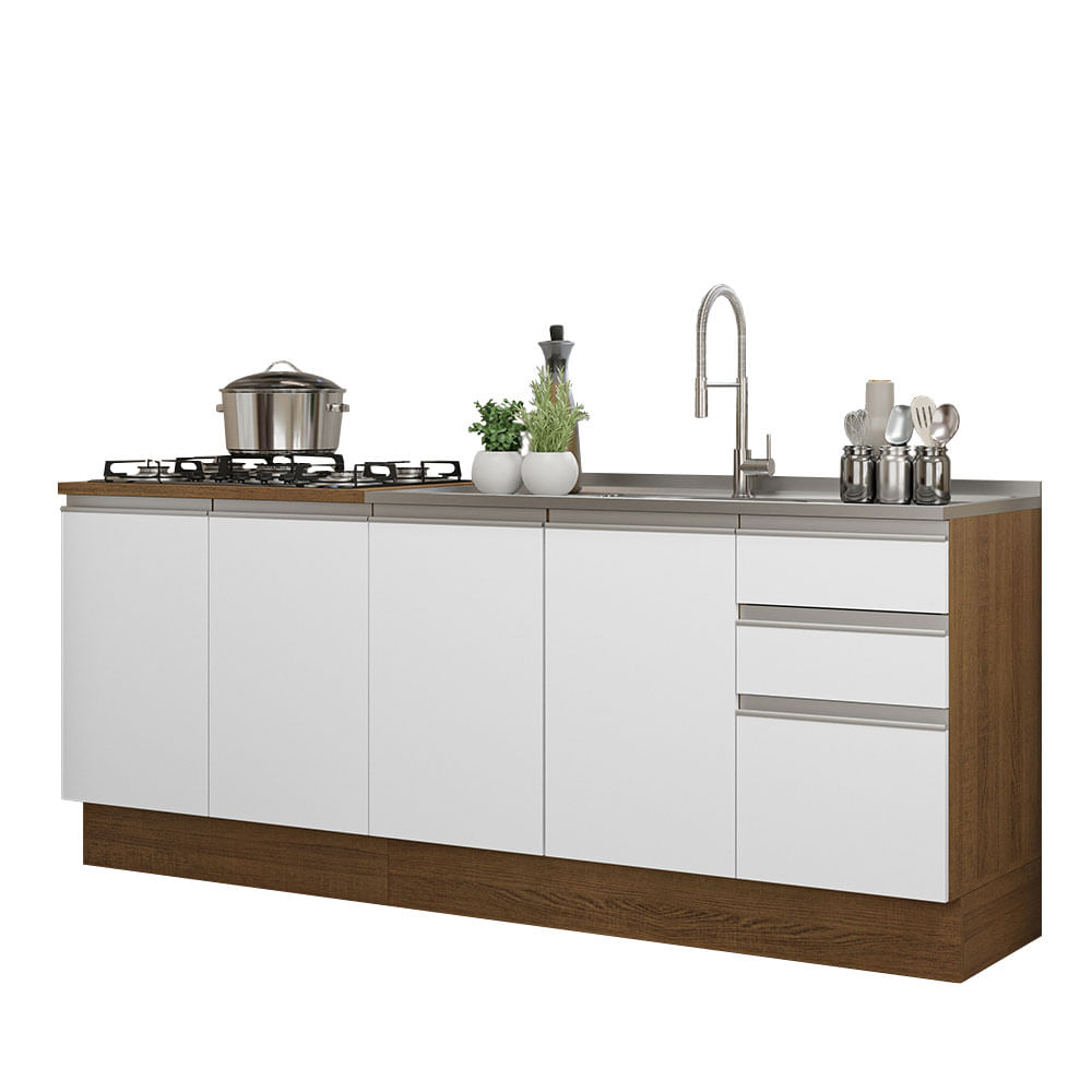 Mueble de Cocina Integral Glamy 200 cm Marrón/Blanco 10 Mueble de Cocina Integral Glamy 200 cm Marrón/Blanco 10