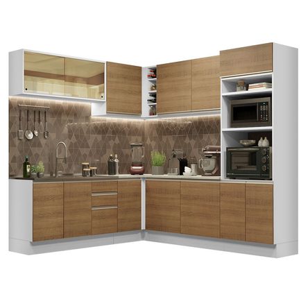 Mueble de Cocina Integral Esquinero Glamy 459 cm Blanco/Marrón 01