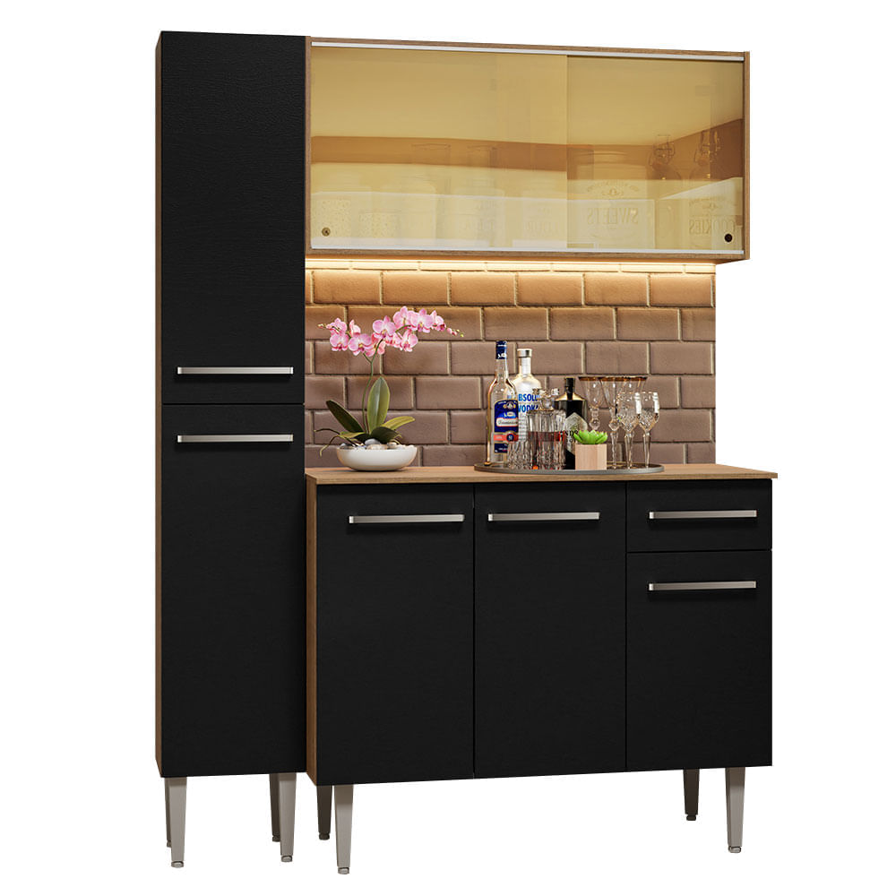 Mueble de Cocina Integral Emilly 137 cm Marrón/Negro 06 Mueble de Cocina Integral Emilly 137 cm Marrón/Negro 06