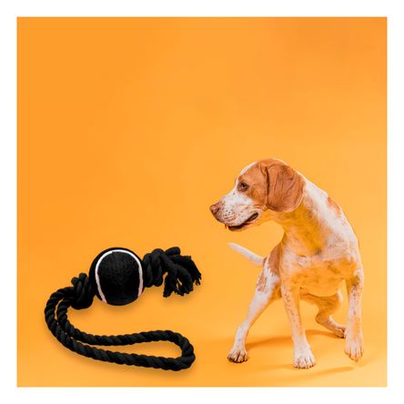 Soga con Nudo y Pelota de Tennis para Mascota Negro