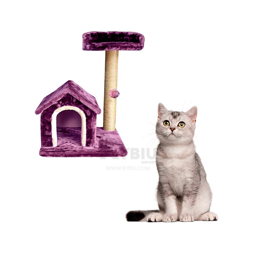 Gym de Gato en Forma de Casa de Dos Pisos de Color Lila Gym de Gato en Forma de Casa de Dos Pisos de Color Lila
