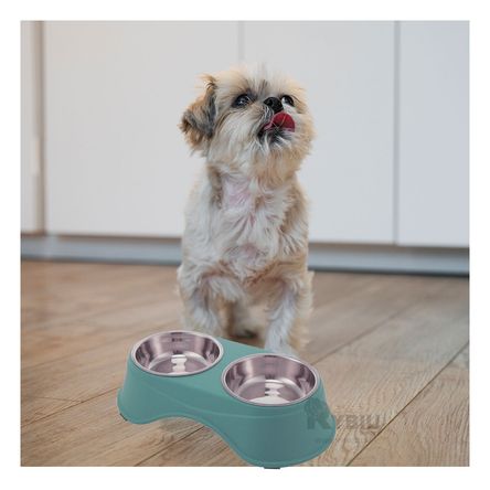 Comedero Alto Doble con Platos de Acero Celeste Comedero Alto Doble con Platos de Acero Celeste