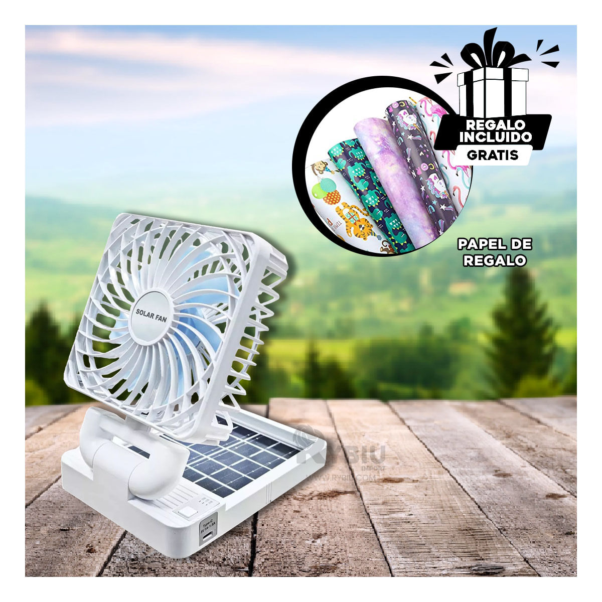 Ventilador Bonito Recargable en Blanco Y+Papel de Regalo