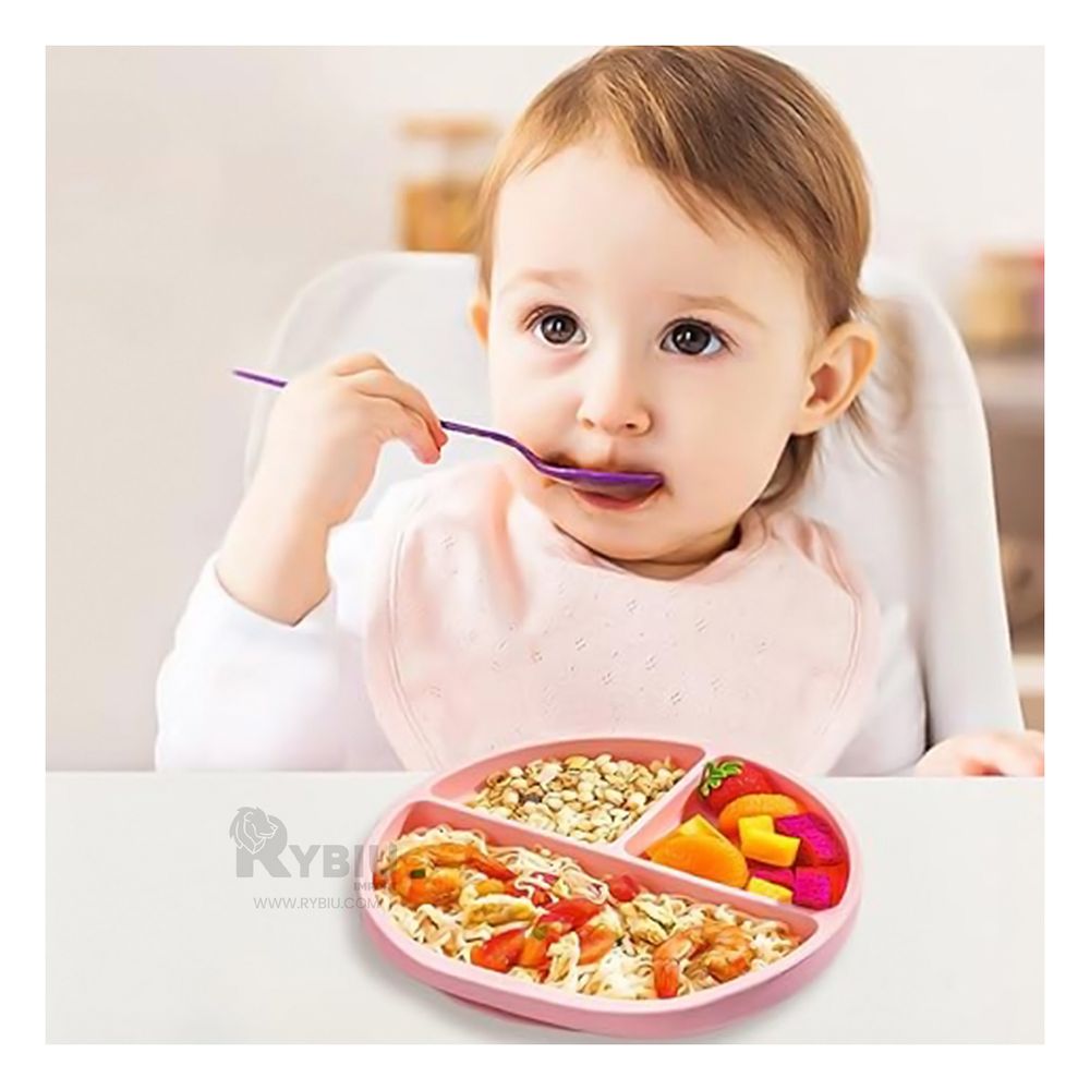 Plato de Silicona de 3 Divisiones para Bebe en Color Rosado Plato de Silicona de 3 Divisiones para Bebe en Color Rosado