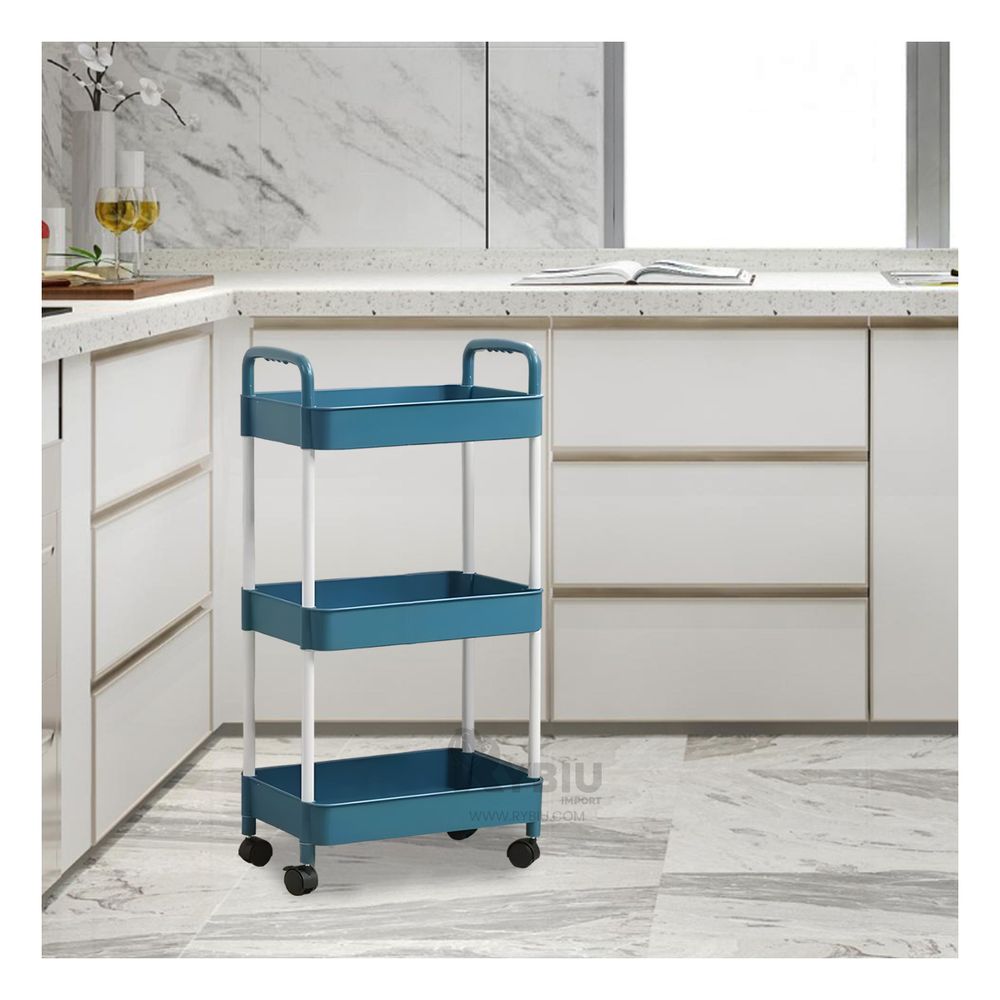 Estante de Cocina de 3 Niveles con Ruedas de Color Azul Estante de Cocina de 3 Niveles con Ruedas de Color Azul