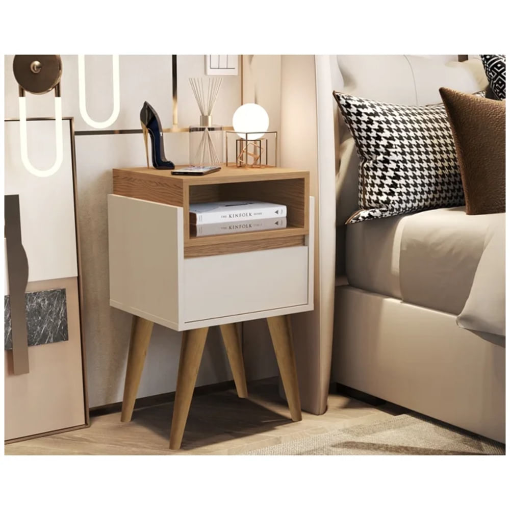 Velador Moderno Inori Blanco y Marrón R&R MUEBLES