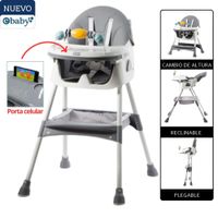 Silla de Comer Dali Gris con Asiento Reclinable Ebaby mas Platito Gratis