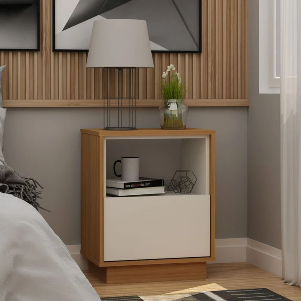 Velador Moderno Kengo Blanco y Marrón R&R MUEBLES