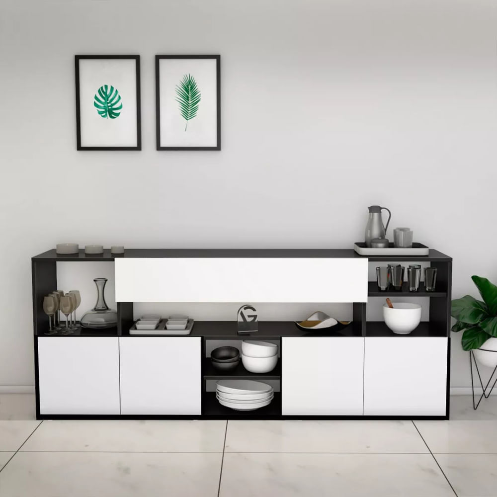 APARADOR VAJILLERO MODERNO SANDI NEGRO/BLANCO RYR MUEBLES