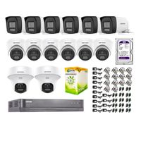 Kit 14 Cámaras de Seguridad 2MP 2 Domo PTZ  Audio Bidireccional Luz Sirena 2TB