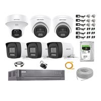Kit 6 Cámaras de Seguridad 2MP 1 Domo PTZ  Audio Bidireccional Luz Sirena 1TB