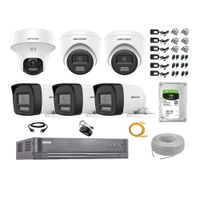 Kit 6 Cámaras de Seguridad 2MP 1 Domo PTZ  Audio Bidireccional Luz Sirena 2TB