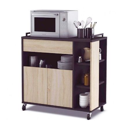 Mueble Auxiliar de Cocina TU MESITA Missy color Negro/Roble con ruedas Mueble Auxiliar de Cocina TU MESITA Missy color Negro/Roble con ruedas